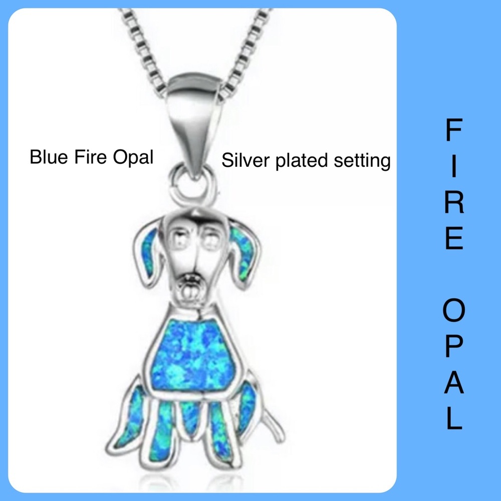 🧿BUY1•GET1•FREE🧿 Blue Fire Opal Puppy Dog Silver